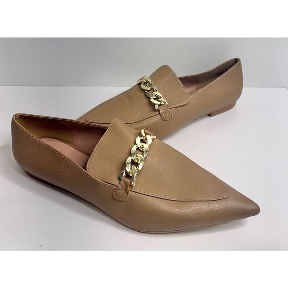 Linea Paolo Loafers Size 13 pointed Toe Leather Gold Chain Slip On Casual Shoes - Picture 5 of 9